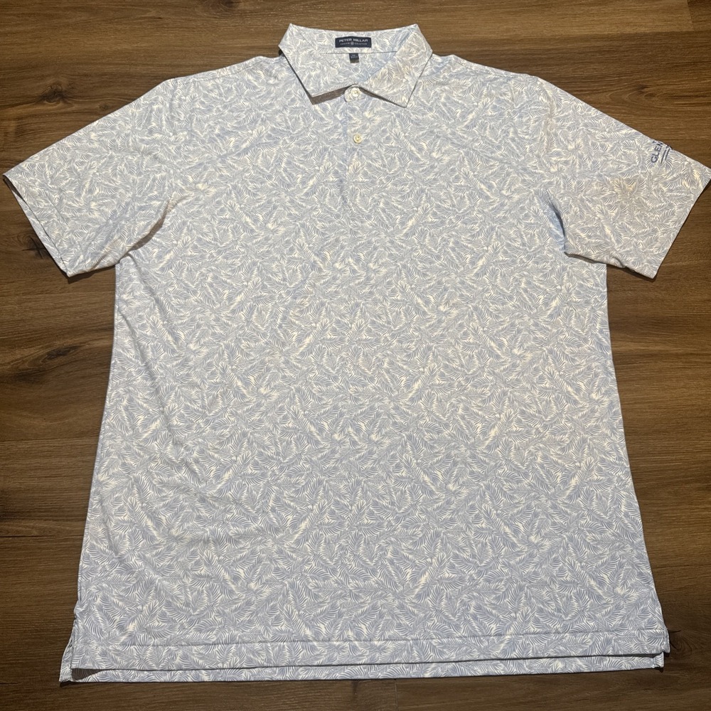 Peter Millar Mens‎ XL White Blue Palm Midnight Performance Jersey Polo GLEN CLUB